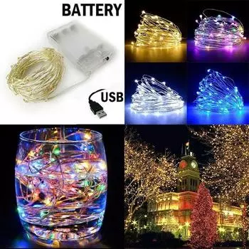 USB провод гирлянда уличный светодиодный медный провод гирлянда Рождественский фестиваль свадьба гирлянда 1M 10 led белый