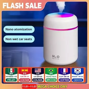 USB-распылитель холодного тумана, портативный 300 мл, электрический увлажнитель воздуха, диффузор ароматического масла с цветным ночным светом для дома и автомобиля розовый