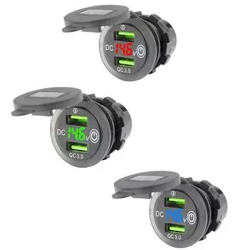 USB-разъем для автомобильного зарядного устройства, двойной порт QC3.0, быстрая зарядка, 12 В, 24 В, автомобильный адаптер со светодиодным цифровым сенсорным переключателем вольтметра для морской лодки красный