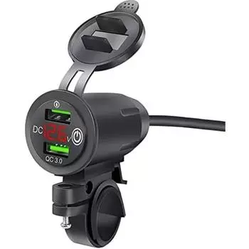 USB-разъем для мотоцикла, автомобильное зарядное устройство 12 В/24 В с двойным USB-разъемом QC3.0, автомобильное зарядное устройство со светодиодным вольтметровым адаптером для мотоцикла, автодома, автомобиля, грузовика 6.6*6.7*2.2cm красный/чёрный