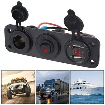 USB-разъем для зарядки со светодиодным вольтметром, разветвитель 12 В, USB C QC3.0, автомобильный прикуриватель с тумблером, панель переключателя PD, разветвитель зелёный