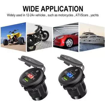 USB-разъем для зарядного устройства, адаптер питания Pd Type C Qc 3,0, водонепроницаемый двойной USB-порт, быстрая зарядка для автомобиля, лодки, внедорожника, седана, внедорожника чёрный