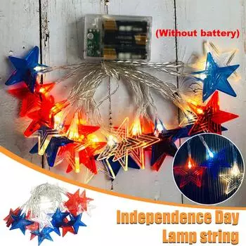 USB-разъем, красная, белая и синяя трехцветная декоративная лампа с пятиконечной звездой, светодиодная гирлянда в честь Дня независимости Америки One Size