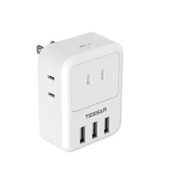 USB-разъем TESSAN с защитой от молнии, 3-контактный разъем переменного тока, 3 USB, осьминог, зарядное устройство USB для использования в Японии, белый USB, в комплекте, порты,