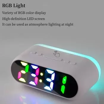 USB Rechargeable LED Alarm Clock Temperature Date RGB Luminous Digital Clock Voice Control 12/24H Electronic Snooze Clock белый