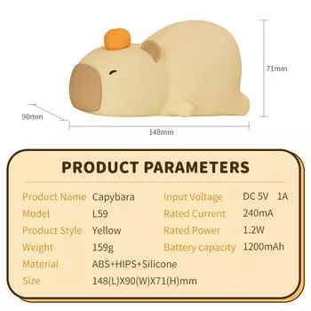 USB Rechargeable Silicone Capybara LED Night Light Dimming Sleep Night Lamp for Children s Night Lamp Birthday Gift Room Decor