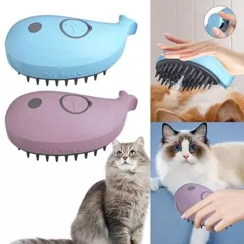 USB Rechargeable Soft Brush With Electric Water Spray Cat Dog Grooming Comb Dog Cat Massage Brush for Short Long Haired Pets синий