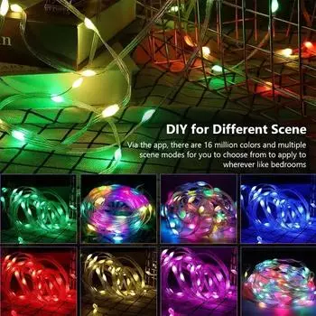 USB RGBIC LED Smart Fairy Lights APP Control Bluetooth String Light Водонепроницаемый Music PVC Провод DIY Birthday Party Christmas Tree