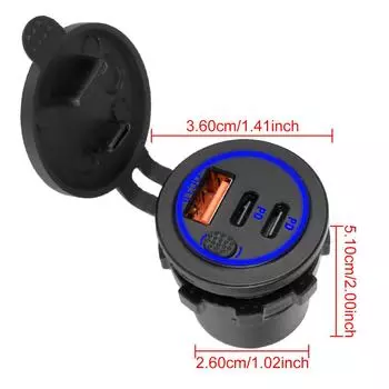 USB-розетка 12-24 В водонепроницаемая 75 Вт Dual PD USB-C порт QC 3.0 для автомобиля лодка USB зарядное устройство розетка с выключателем питания красный