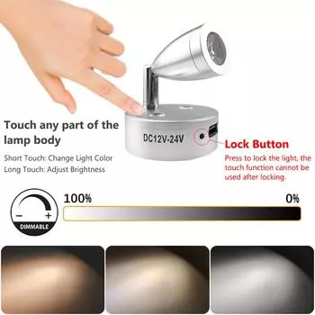 USB RV Lights Лампа для чтения в салоне Светодиодная ночник 3 Вт Настенный светильник RV Светильники Вращающиеся точечные светильники Лампа для кемпера и фургона 1Pc
