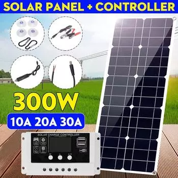 USB солнечная панель, двойная 18 В/5 В с контроллером 10/20/30 А, водонепроницаемые монокристаллические солнечные элементы для автомобиля, яхты, автофургона, батарея 300 Вт