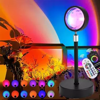 USB Sunset Lamp APP Bluetooth Remote Control LED Projector Photography Wall Atmosphere Lighting Projection Lamp for Bedroom Home Decor Gift RGB-Remote Control
