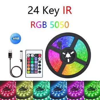 USB светодиодная лента 24Key пульт дистанционного управления изменение цвета 5050 RGB светодиодная лента гибкая диодная лента для украшения комнаты подсветка телевизора Various colors&5m