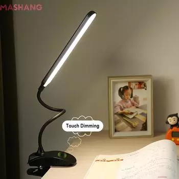 Usb светодиодная настольная лампа с зажимом на настольном светильнике, 3 цвета, с сенсорным затемнением, учебная настольная лампа, уход за глазами, прикроватный ночник для чтения, декор комнаты Black