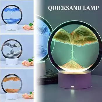 USB светодиодная RGB лампа для песка, ночник с движущимся песком, 7 цветов, свет в виде песочных часов, 3D настольная лампа с движущимся песком, рождественский подарок чёрный