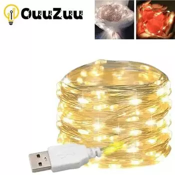 USB светодиодные гирлянды из медной и серебряной проволоки, водонепроницаемые светодиодные гирлянды для украшения рождественской свадьбы 1M-By USB синий