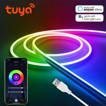 USB светодиодные ленты неоновые огни с Tuya Smart Life WiFi APP управление RGB неоновая вывеска лента уличное украшение сада Alexa Google Home 1M