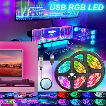 USB светодиодные ленты RGB 5050 Luces светодиодные гибкие диодные украшения для ленты для гостиной 1M
