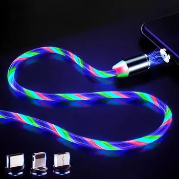 USB-светодиодный магнитный зарядный кабель для Iphone Xiaomi Huawei Samsung Micro-C Type 8-контактный модный кабель для быстрой зарядки