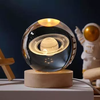 USB светодиодный ночник Galaxy Saturn 3D Crystal Ball Mood Light Спальня Домашний декор Настольная лампа для детей Рождественский креативный подарок