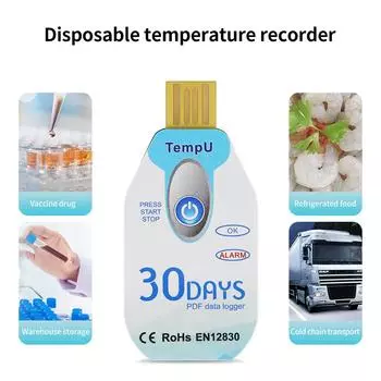 USB Temperature Data Logger Temperature Humidity Data Recorder Single Use USB Port 10000 Points PDF File Report 30/60/90 Days