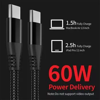 Кабель USB-USB C, 3 шт. в упаковке [1 м+2 м+3 м] Кабель USB C для быстрой зарядки, кабель для быстрой зарядки 3,2 А, тип C 1 M bend чёрный