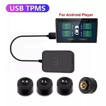USB TPMS автомобильная система сигнализации давления в шинах монитор для автомобиля Android навигационный плеер с 4 датчиками 5 В беспроводная передача For Android Display
