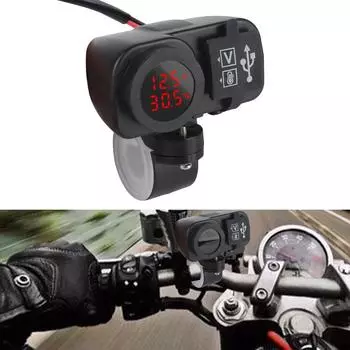 USB Type-C Fast Charging Voltmeter Thermometer Digital Display Accessories Motorcycle QC3.0 PD Charger Socket Charger Plug