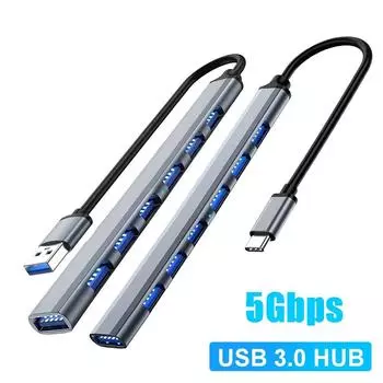 USB Type C Hub 7 портов USB 3.0 2.0 Hub USB C Hub Док-станция Высокоскоростной разветвитель 5 Гбит/с для портативного ПК Поддержка жесткого диска Мышь Клавиатура type c серый