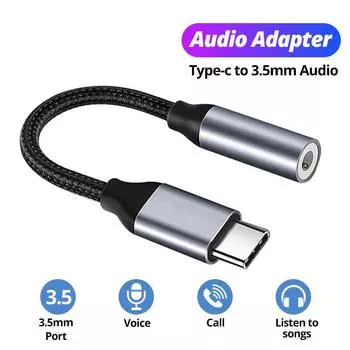 USB Type C на 3,5 мм Aux адаптер Type-c 3 5 Jack Аудиокабель Кабель для наушников Конвертер для Samsung Galaxy S21 Ultra S20 Note 20 чёрный