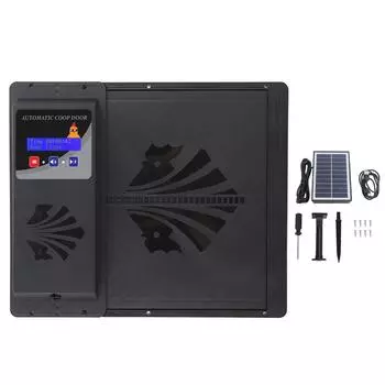 USB-устройство для автоматического открывания дверей курятника с питанием от солнечной батареи, таймером, программируемым светодиодным дисплеем, 3 источника питания чёрный