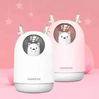 USB-увлажнитель воздуха, очиститель воздуха, ультразвуковой крутой туманообразователь, аромадиффузор, 300 мл, светодиодная лампа «Милый медведь», мини-увлажнитель для ароматерапии Pink