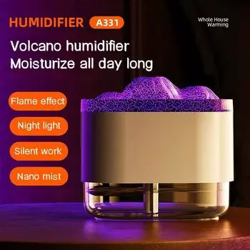USB Volcano Air Humidifier 300ML Ультразвуковой туманообразователь Fogger Бытовой ультразвуковой диффузор аромата воды с цветной лампой белый