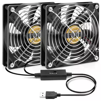 USB-вентилятор Mauknci, 12 см, 2 шт., 2 USB-вентилятора, тихий, 5 В, 3 уровня регулировки воздушного потока, охлаждающий вентилятор для PS4 и т. д., совместим с ноутбуками чёрный