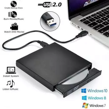 USB внешний DVD CD RW Disc Burner Combo Drive Reader для ноутбуков с Windows 98/8/10 DVD-RW чёрный