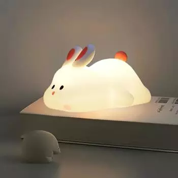 USB зарядка большой мордашка кролика ночник умный кролик силиконовый похлопывающий светильник свет для сна окружающий свет третья передача регулируемый декоративный светильник для комнаты Big Face Rabbit (Warm Light)