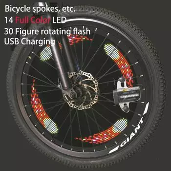 USB-зарядка для спиц Велосипедные предупреждающие огни Велосипедные ослепительные цветные задние фонари 1PCS