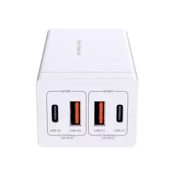 USB-зарядная станция GAN 65 Вт, 4-портовый зарядный концентратор, быстрое зарядное устройство QC4.0 QC PD3.0 PD Type-C USB Wall EU Plug белый