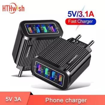 USB-зарядное устройство 3A Quick Charge 3.0 Быстрая зарядка 4 порта Зарядные устройства для мобильных телефонов Портативный адаптер питания для iphone 11 12 13 pro max samsung xiaomi apple US-Black