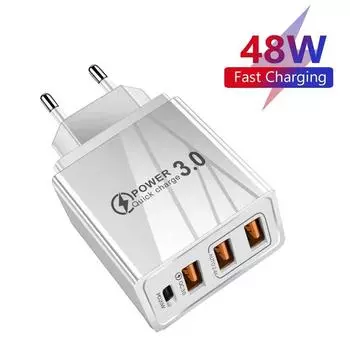 USB-зарядное устройство 48 Вт QC 3,0 Type C PD для быстрой зарядки iPhone 12 13 Max Samsung S21 Huawei Xiaomi мобильного телефона с вилкой европейского/американского стандарта, настенное зарядное устройство UK Plug белый
