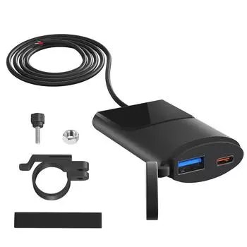USB-зарядное устройство для мотоцикла, 30 Вт, зарядное устройство USB-C, IP67, водонепроницаемый монтажный кронштейн на руль, зарядное устройство для телефона с цифровой камерой чёрный