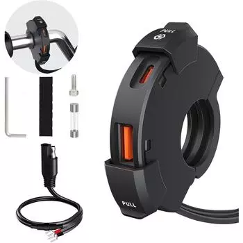 USB-зарядное устройство для мотоцикла, двойной разъем на руль мотоцикла, USB QC3.0 Type-C 30 Вт PD быстрое автомобильное зарядное устройство адаптер питания зарядное устройство вольтметр для телефона/планшета/GPS Package:15*10*4cm чёрный