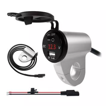 USB-зарядное устройство для мотоцикла с цифровым дисплеем, зарядный адаптер для телефона, USB-блок питания для мотоцикла с выключателем, черный чёрный