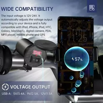 USB-зарядное устройство для руля мотоцикла 5 В-1,5 А, адаптер питания для мотоцикла, розетка с переключателем для телефона, аксессуары для мобильных мотоциклов