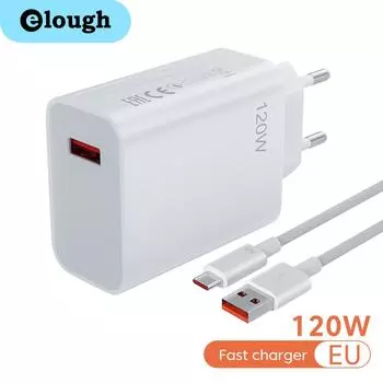 USB-зарядное устройство Elough 120 Вт, сверхбыстрая зарядка для Xiaomi 13, 12, 11, 10, iPhone, Samsung, iPad, быстрая зарядка 3,0, быстрое зарядное устройство для мобильного телефона
