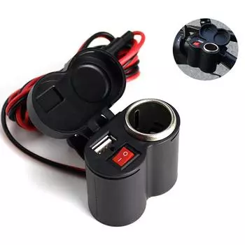 USB зарядное устройство гнездо прикуривателя мотоцикл руль адаптер питания водонепроницаемый с переключателем для мотоцикла телефон навигация чёрный