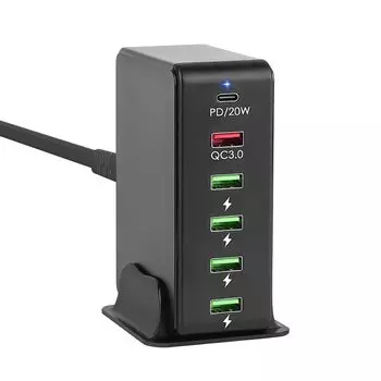 USB-зарядное устройство, общая мощность 65 Вт, быстрое зарядное устройство, 6 портов, одновременная подставка для кабеля, зарядное устройство для мобильного телефона, адаптер переменного тока, концентратор, сетевой кран, легкий маленький смартфон