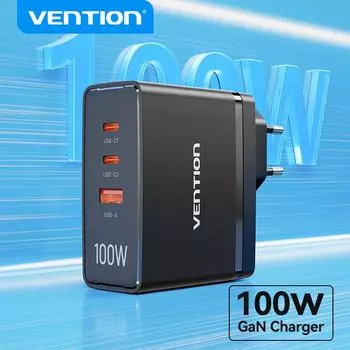 USB-зарядное устройство Vention GaN мощностью 100 Вт для планшета Macbook Быстрая зарядка для iPhone Xiaomi USB Type C PD Charge для iPhone 14 13 12 11 US Plug белый