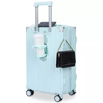 USB-зарядный стакан, бесшумный, двойной, для путешествий [XCHMYi] Чемодан, ручная кладь, порт, держатель, ролики, легкий, (светло-голубой, размер S/ручная кладь/39 л (1-3 ночи))