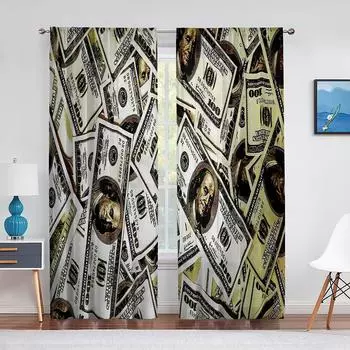 USD Money Print Шторы Benjamin Franklin 100 Dollar Bill Оконные шторы для спальни Гостиной Кухни Декор Шторы 2 Панели 140W160H(CM)55x63in&Grommet Top